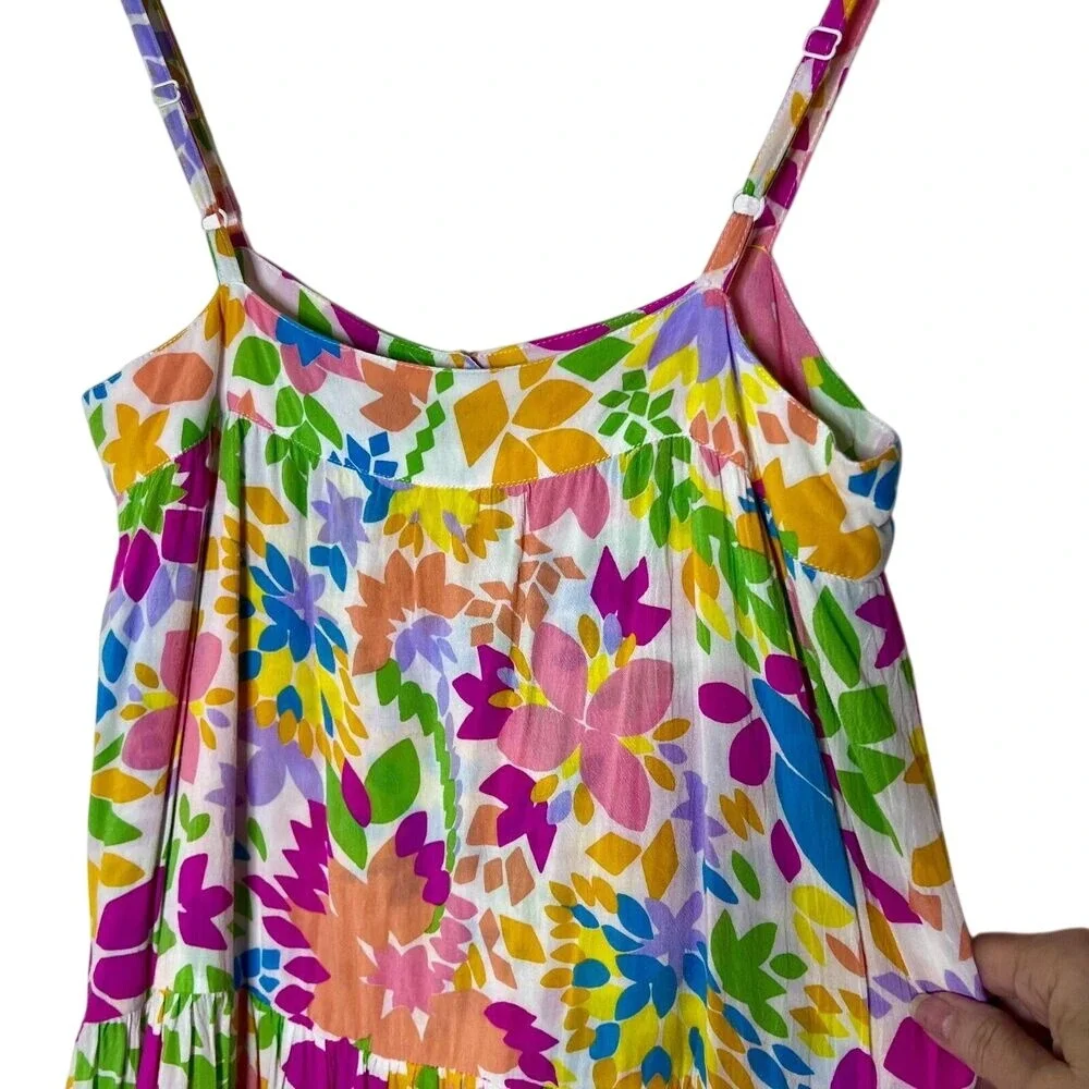 Mister Zimi Women's Dress 8 Sleeveless Tiered Trapeze Midi Kaleidoscope‎ Cottage